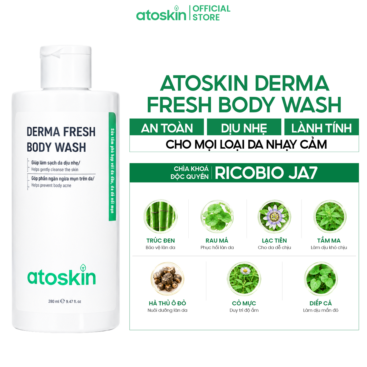 Sữa Tắm Mụn Cơ Thể ATOSKIN Derma Fresh Bóy Wash 280ml
