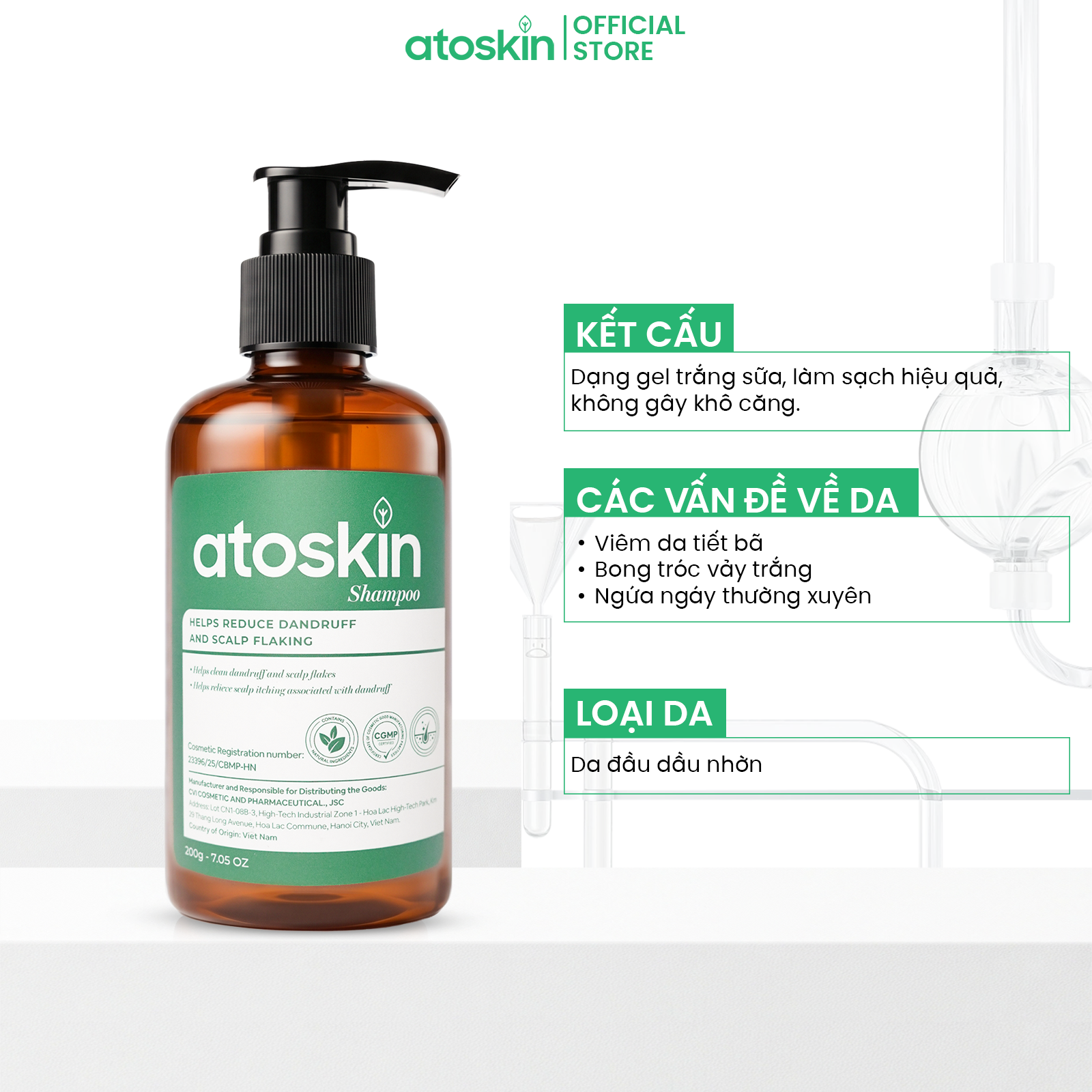 Dầu Gội Viêm Da Tiết Bã ATOSKIN Shampoo 200g