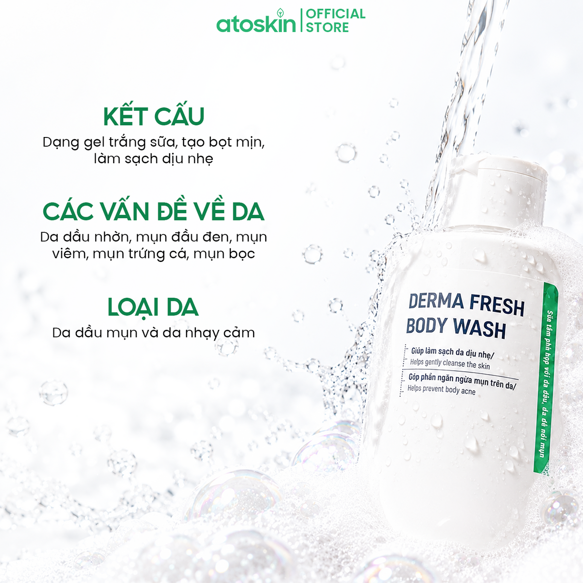 Sữa Tắm Mụn Cơ Thể ATOSKIN Derma Fresh Bóy Wash 280ml